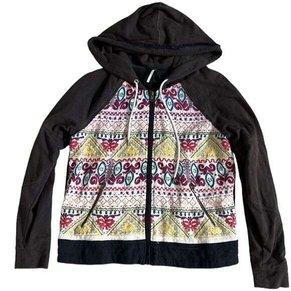 Free People Embroidered Full Zip Hooded Jacket Boho Aztec Southwest - Size Small - Picture 1 of 10